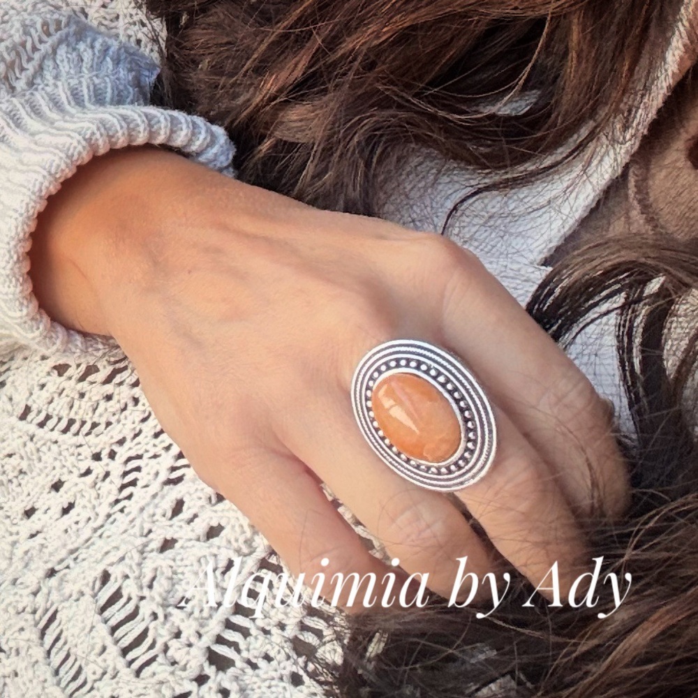 Oversized  Marigold yellow Jade Heritage Ring — Adjustable Silver Artisan Band